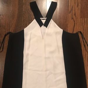 BCBG MaxAzaria tuxedo cross-cross neckline
